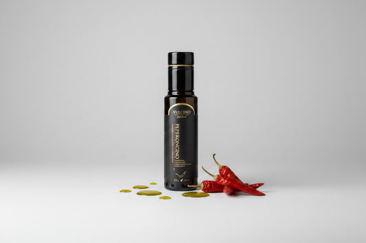 A bottle of vulcino chilli infused olive oil