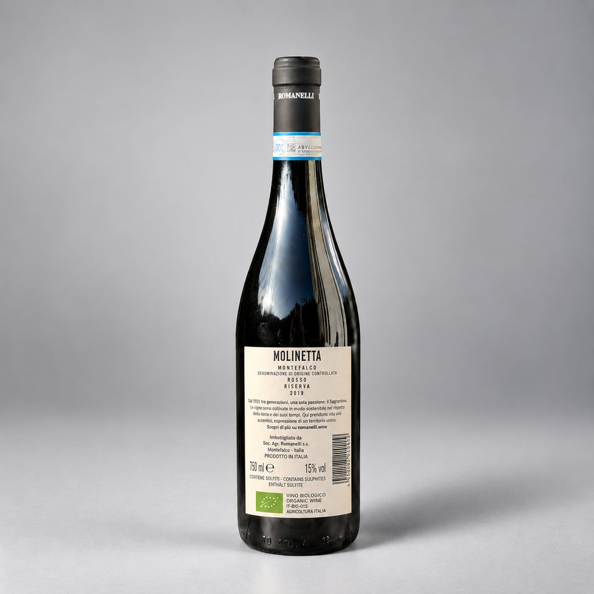 Rücketikett einer Flasche Molinetta von Romanelli