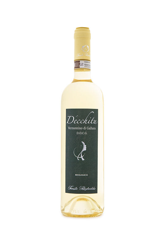 Decchitru wine bottle on a white background