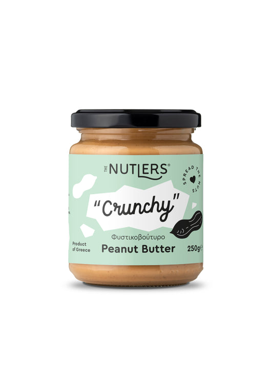 Jar of Nutlers Crunchy Peanut Butter on a white background