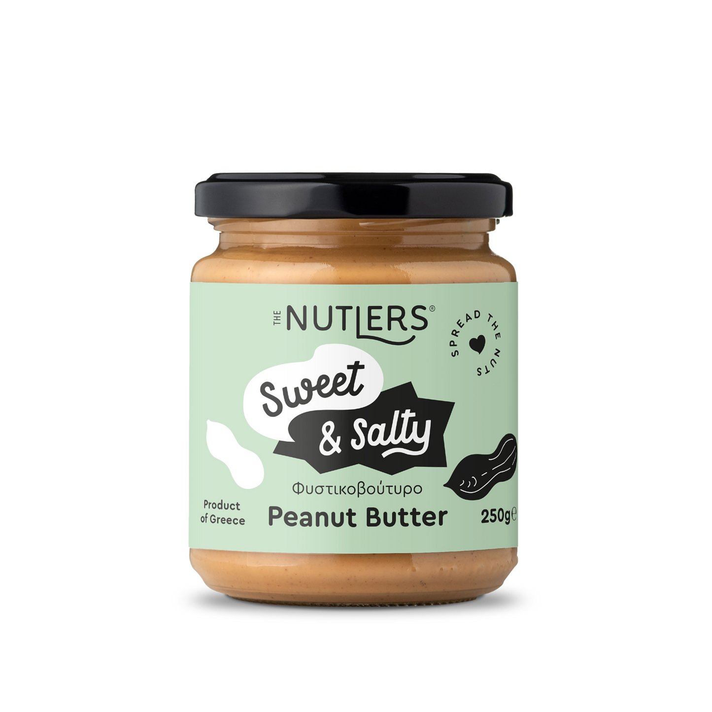 Jar of Nutliers Sweet & Salty Peanut Butter on a white background