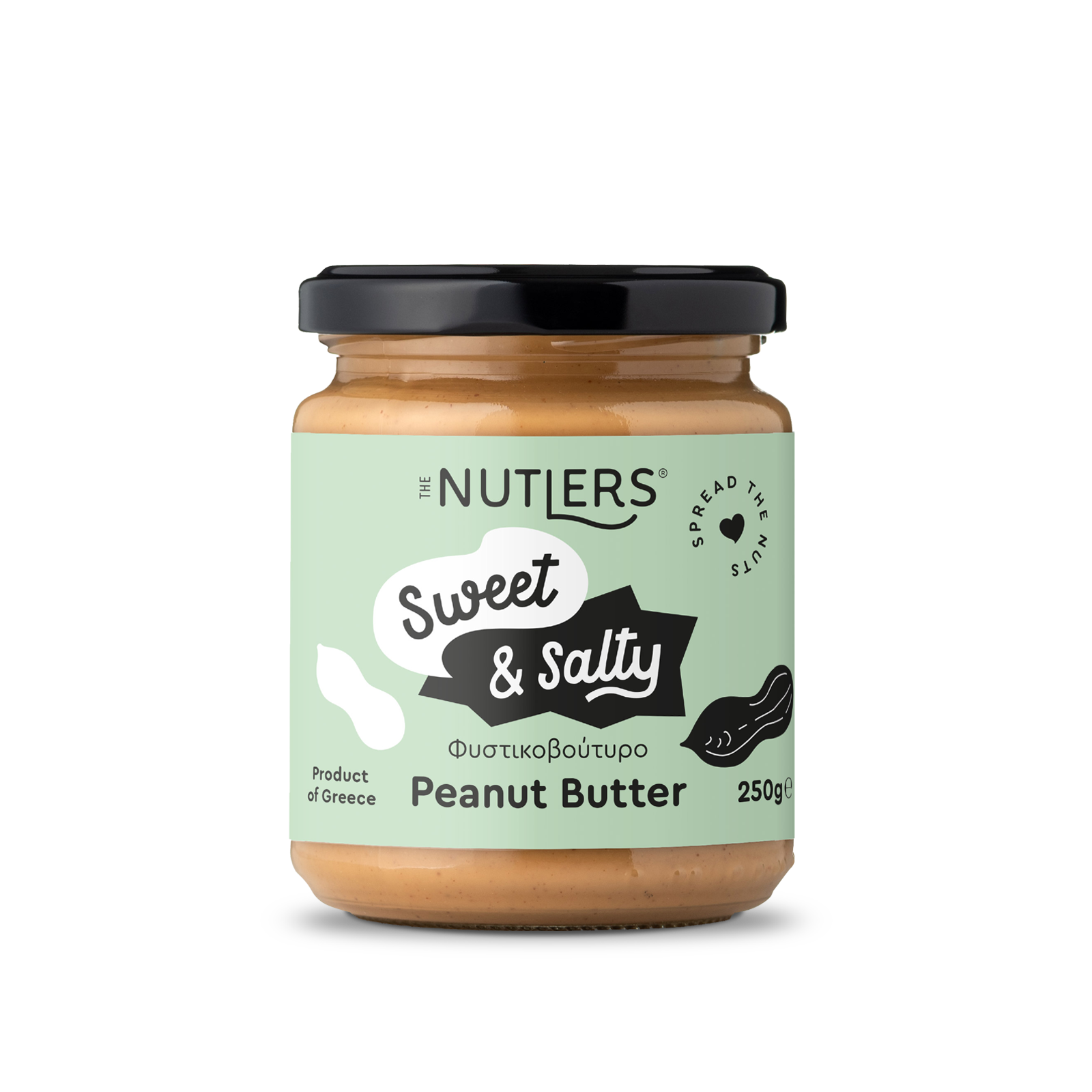 Jar of Nutliers Sweet & Salty Peanut Butter on a white background
