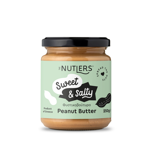 Jar of Nutliers Sweet & Salty Peanut Butter on a white background