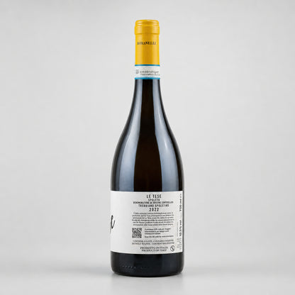 Backside of a bottle of wine "Le Tese" Spaleto from Romanelli